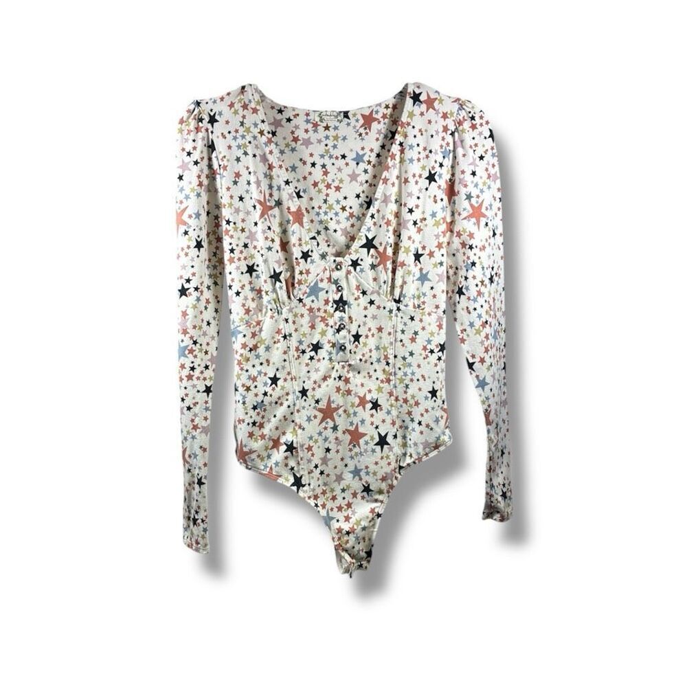 Intimately Free People Girls Like Us Bodysuit in Multicolor Star Print on Ivory